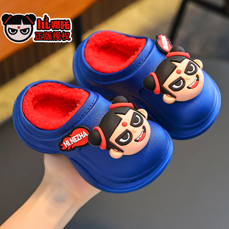 Nezha zapatillas de algodón de invierno para niños, niñas y niños, calentamiento de algodón impermeable, bolsas de niños, zapatos de talón de algodón