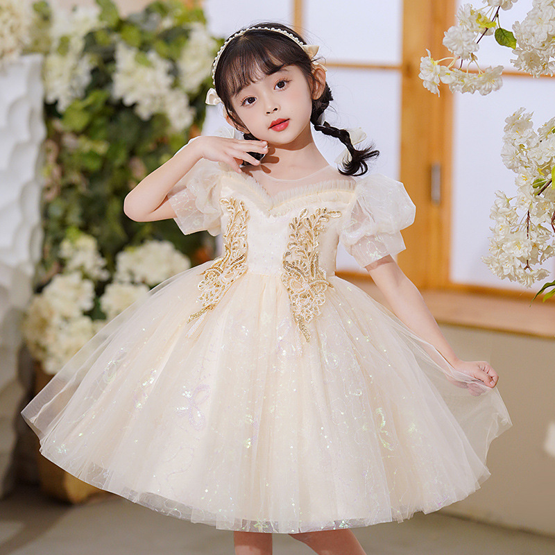 兒童禮服公主裙2024夏季韓版新款花童走秀連衣裙女童鋼琴演出服夏