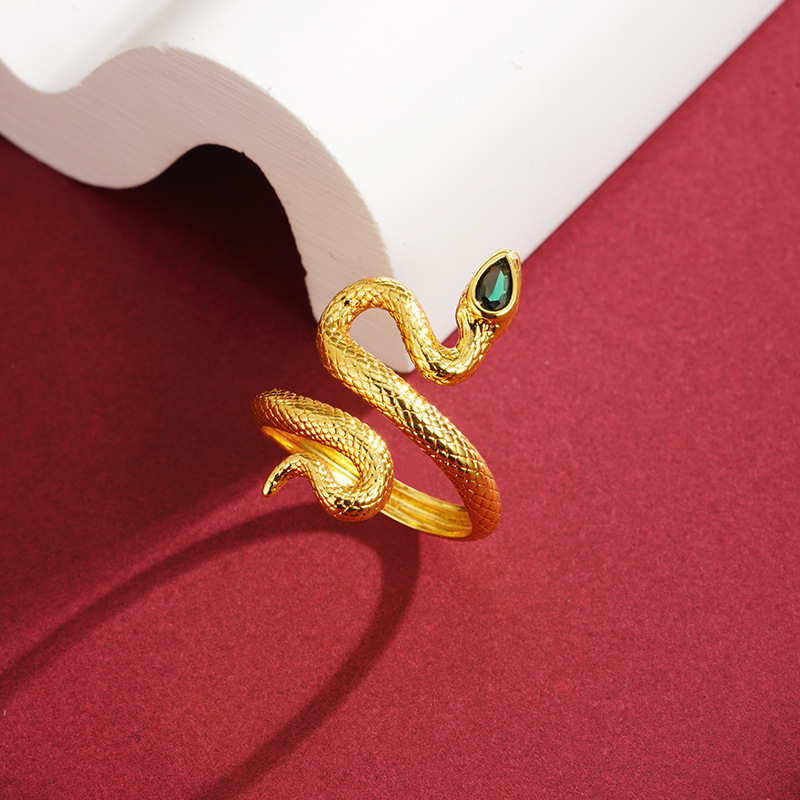 Anillo de serpiente de oro arena antigua Serpiente de oro Danza personalidad Zodiaco joyería de aleación de cobre estilo chino hombres y mujeres accesorios auspiciosos