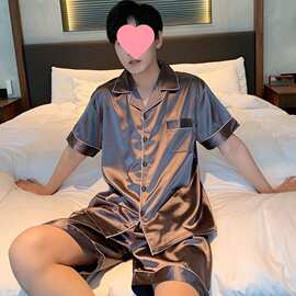 2026新款冰丝睡衣男夏短袖薄款仿真丝男士休闲大码家居服套装夏天