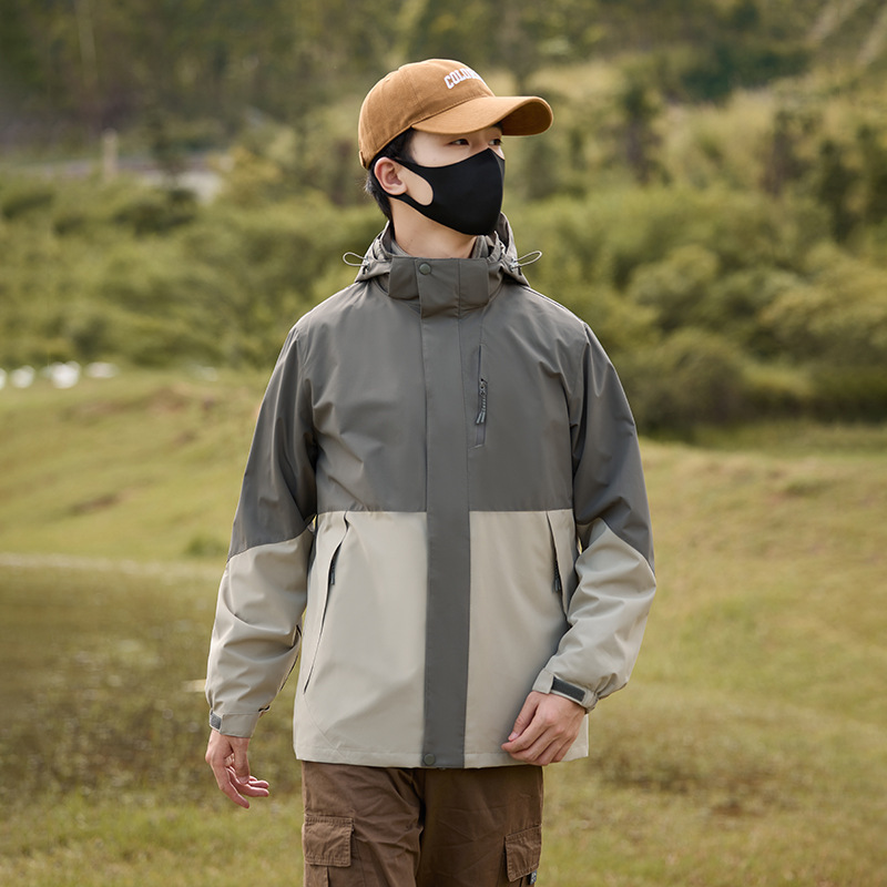 New High-Quality Outdoor Jacket Two-Piece Set for Couples with Detachable Hood, Waterproof and Windproof Jacket for Men