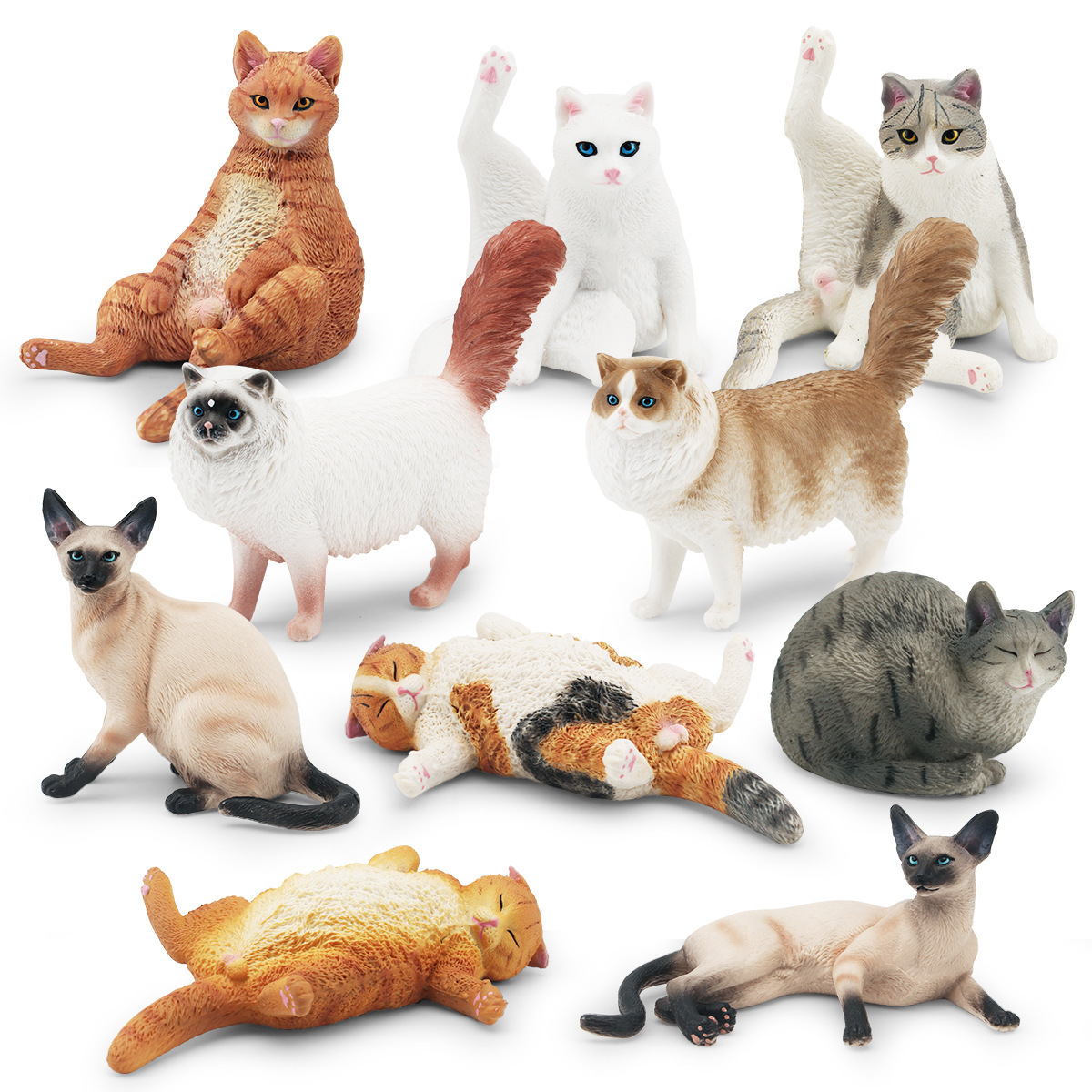 Gato de simulación transfronteriza modelo animal muñeca de tela gato perezoso gato naranja gato siamés gato negro flor gato decoración estática juguete