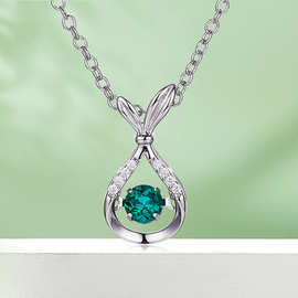 双天鹅心形0.25ct圆形培育祖母绿吊坠锁骨链S925纯银镀白金玫瑰金
