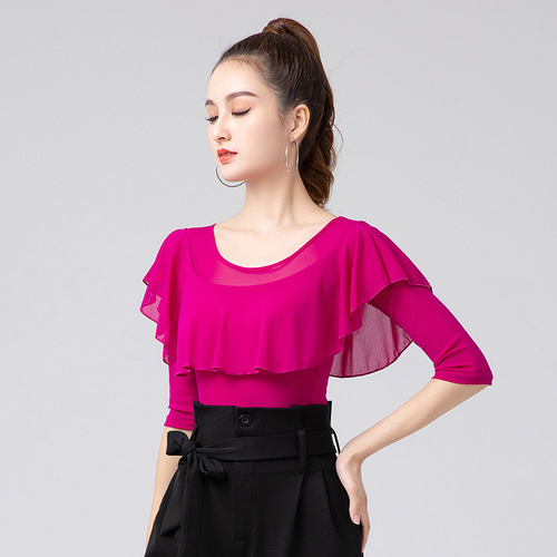 Modern dance practice clothes, national standard dance tops, Latin dance clothes, new spring and autumn dance clothes, one-piece three-quarter sleeve dance clothes