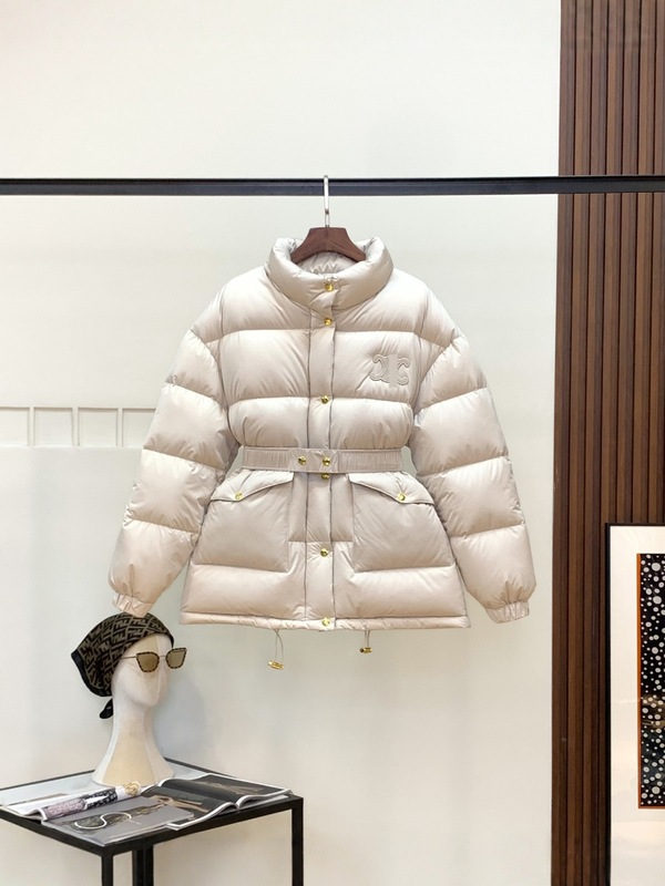 2025ce家立领收腰羽绒服女士中长款咖色金扣韩版时尚厚外套夹克|undefined