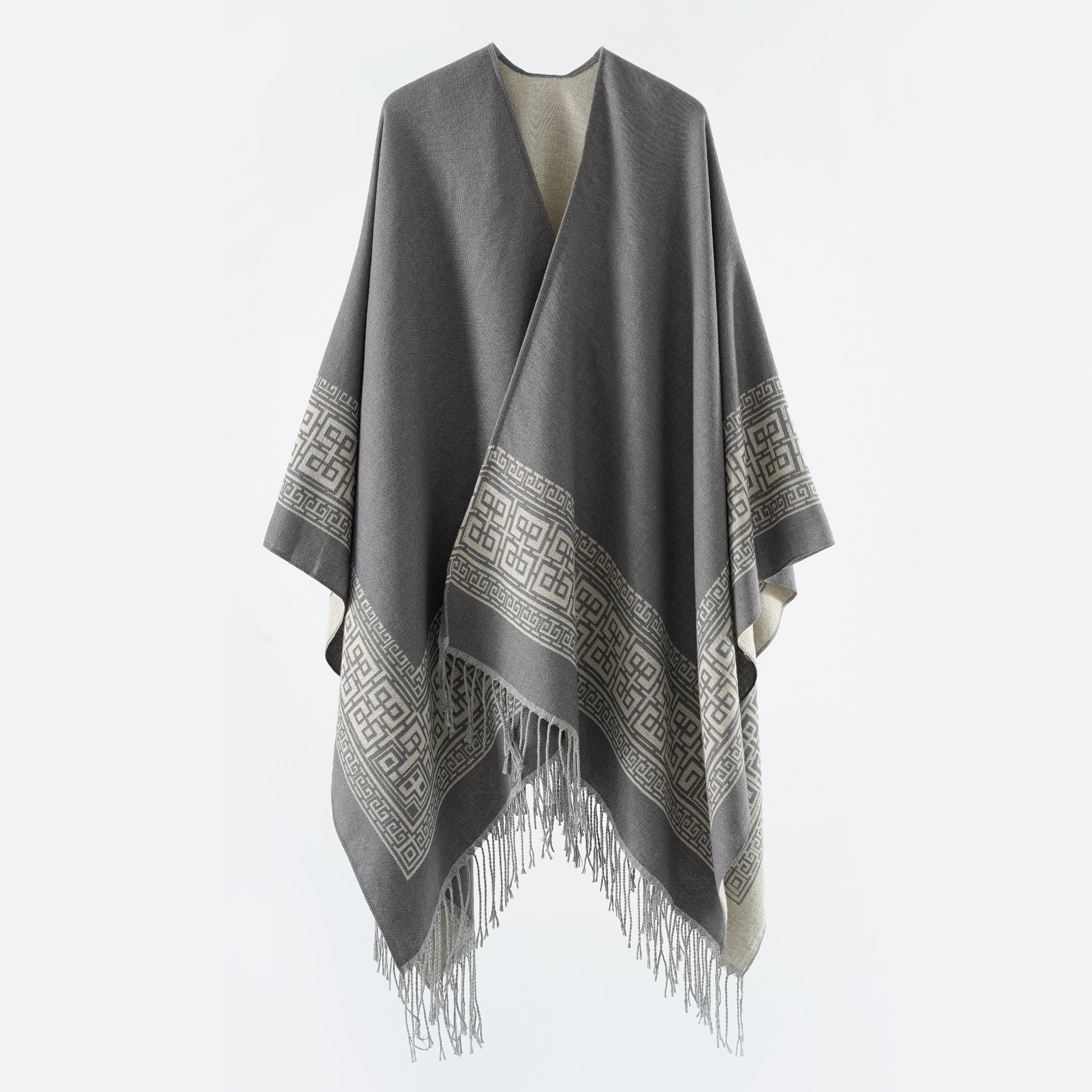 Nuevos productos transfronterizos de moda de otoño y invierno atmósfera simple bordilla exterior con una capa universal de alto caliente capa bifurcada