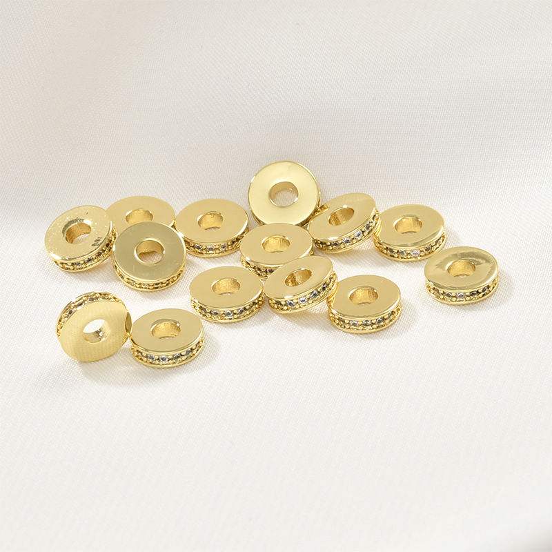 Copper Plated 18K True Gold Color Preservation Zircon Beads Large Hole Wheel Beads Beaded diy Bracelet Necklace Ear Jewelry Accessories