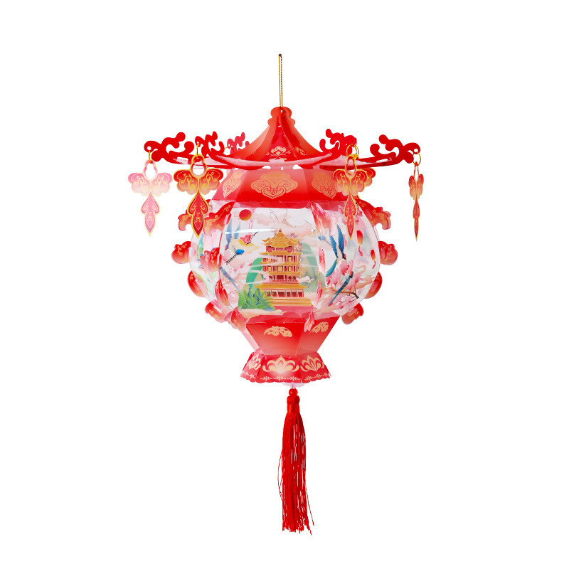 中秋节灯笼PVC儿童手提发光花灯手工diy材料包古典宫廷风立体宫灯|undefined