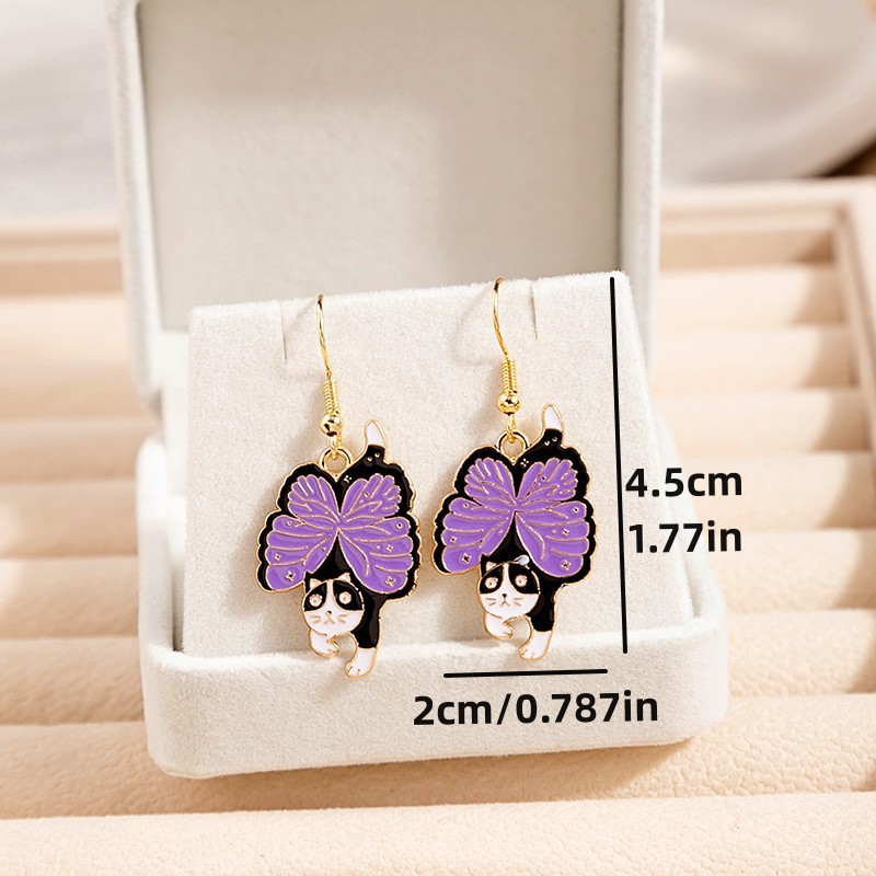 Drop Earrings Classification 1 Pair Quantity Daily Occasion Alloy Material 1 Pair Cute Cat Enamel Alloy Drop Earrings