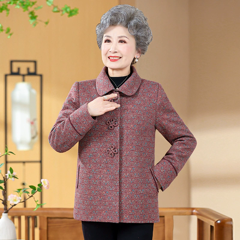 Spring Western-Style Short Fleece Coat for Mom, Warm Thick Jacket, Colors: Western Red or Blue