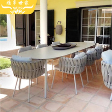 北欧户外织带桌椅组合  露天阳台休闲绳编桌椅铝合金编织绳餐椅组