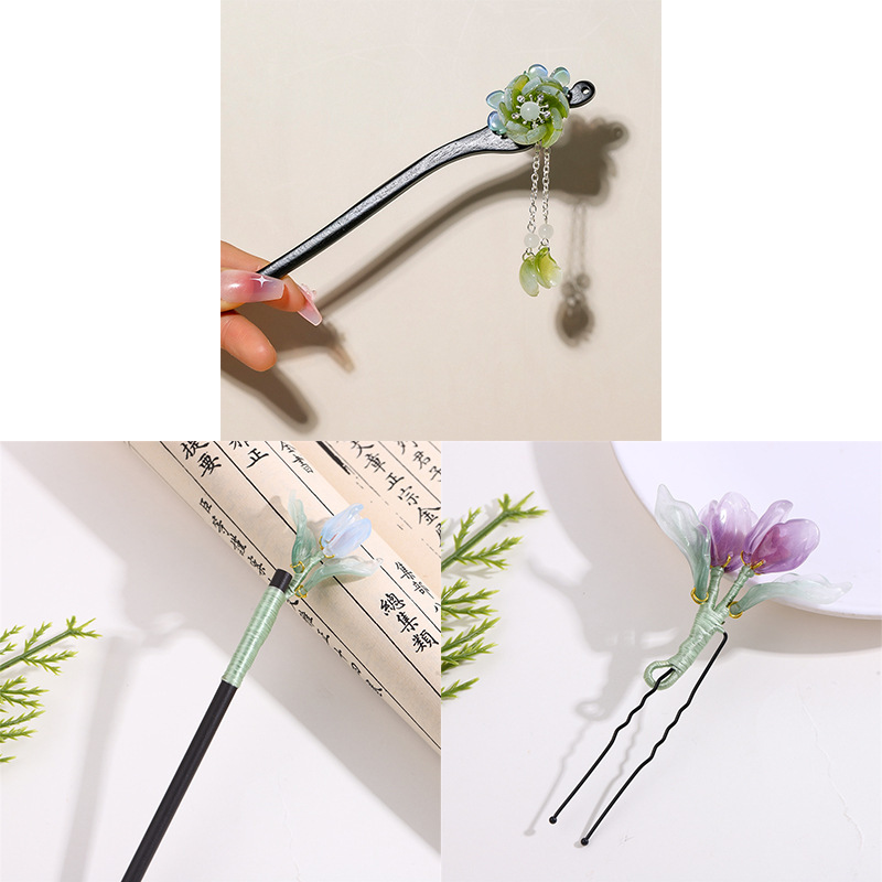 古风发簪步摇木簪仿黑檀木头饰盘发汉服配饰郁金香挽发古装批发女|undefined