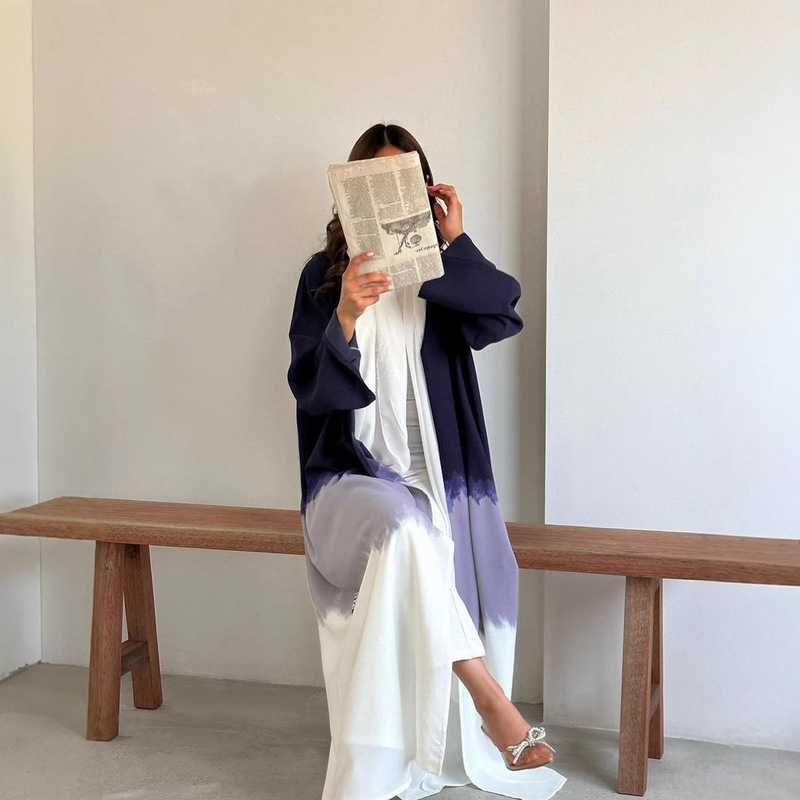 Women's Long Robe Fashion Tie-Dye Printed Cape Long Robe Abaya Spring and Summer Cardigan Dress