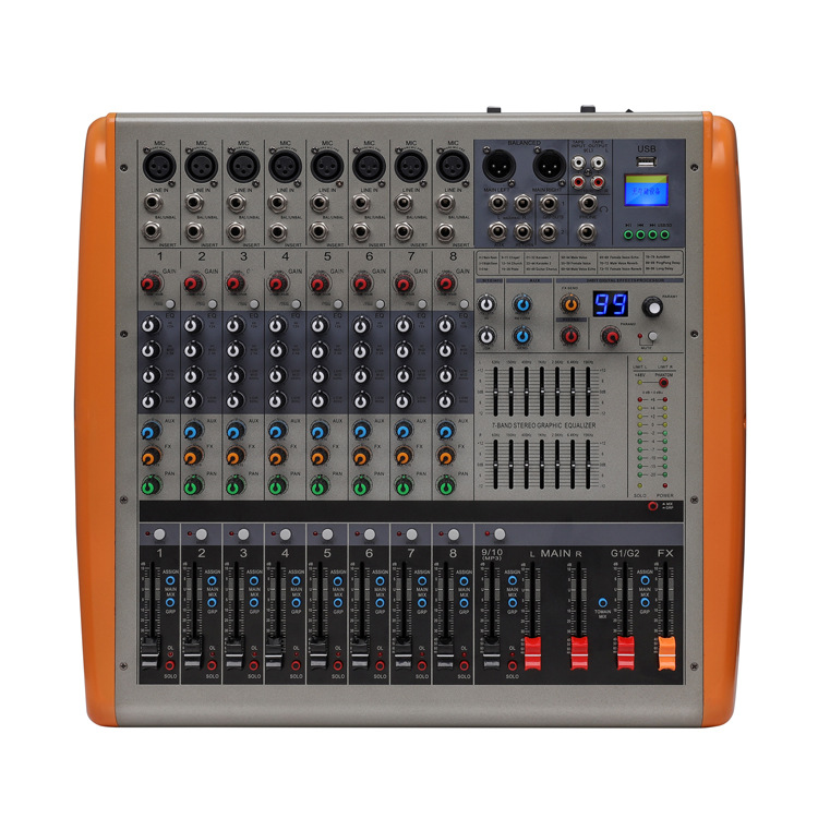 10路调音台带功放一体机700W 放大器99DSP效果2编组GT-8700调音台