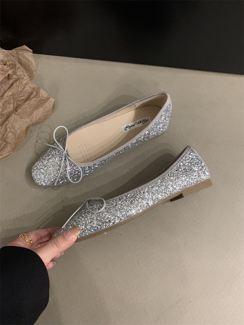 2024 frühling Herbst Neue Feine Funkelnden Stil Flache sohle Einzel für und Damen Bogen Flach Mund Ballett Tanz Schuhe_voghion.com