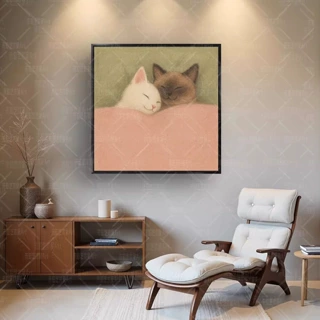猫咪情侣治愈系装饰画北欧简约风挂画客厅卧室背景墙壁画温馨家居