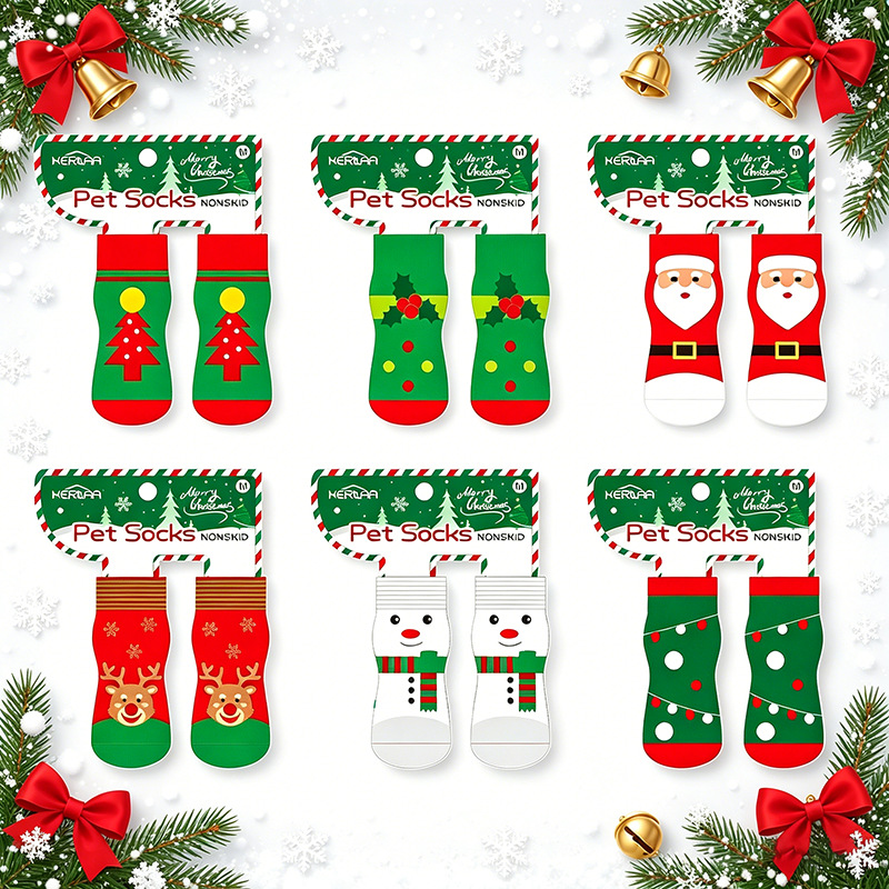 Cross-Border Best-Selling Christmas Pet Socks, Cartoon Dog Socks, Indoor Anti-Slip and Anti-Dirt Socks for Dogs and Cats