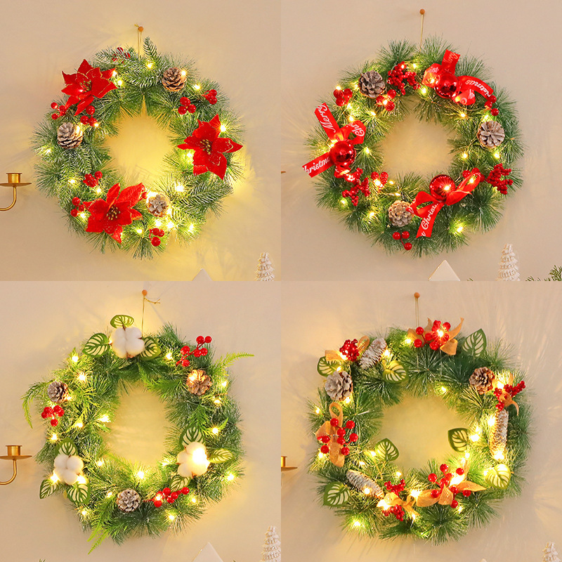 外国貿易の人気クリスマスの花輪のペンダントクリスマスのシーンのショーウインドーの扉を配置します。|undefined