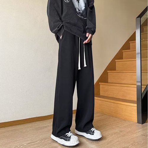 Men's Loose Straight Fall Athletic Pants with Droopy Sensation Streetwear Floor-Length Wide Leg Casual Pants for Teenagers