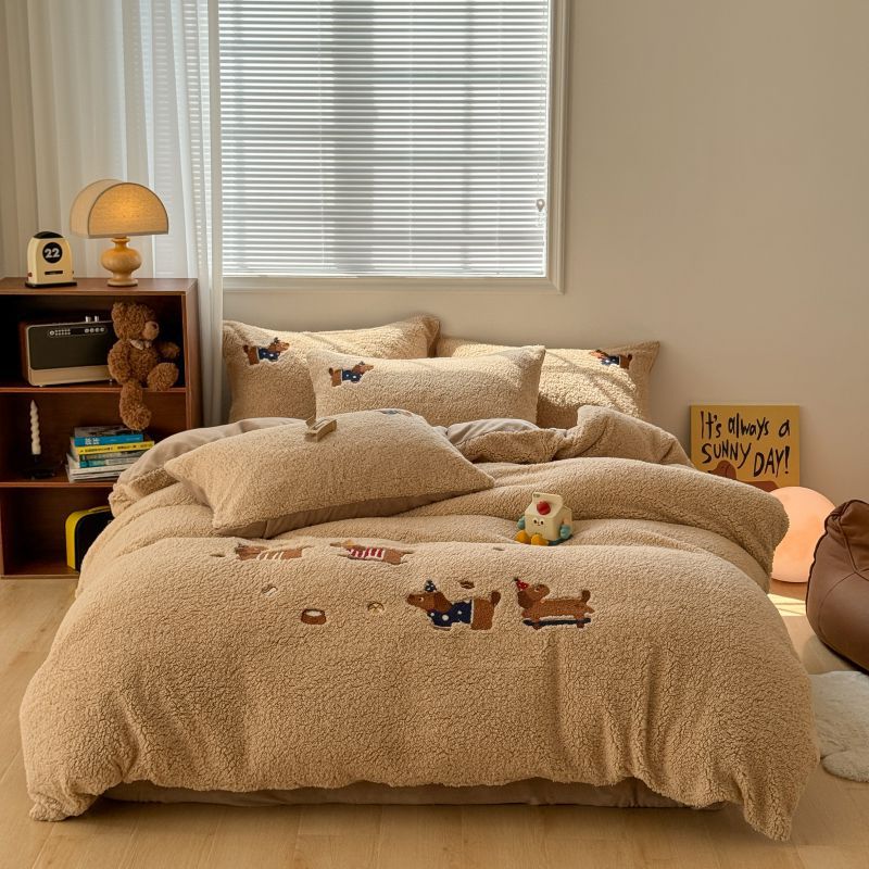 class a heavy weight lambswool four-piece set milk fiber three-piece warm lambswool towel embroidery four-piece set