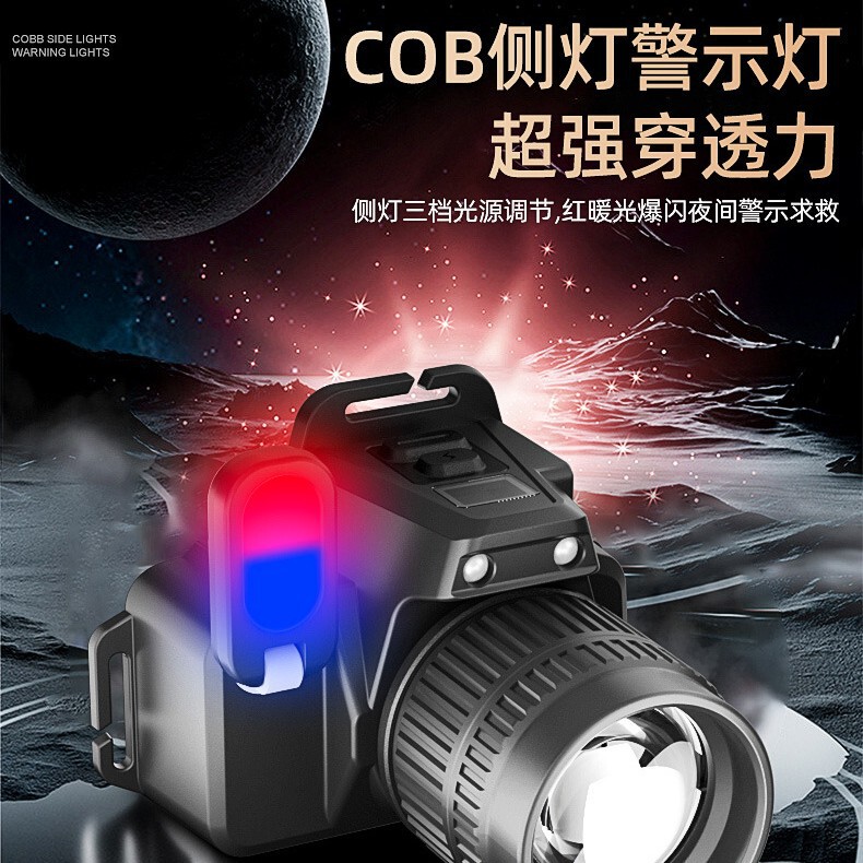 跨境智能感应白激光头灯COB侧灯强光工作灯户外充电头戴式钓鱼灯|undefined