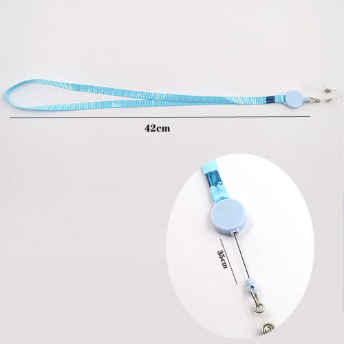 Telescopic easy-pull buckle long lanyard polyester solid color thin long rope work permit campus card holder document holder lanyard