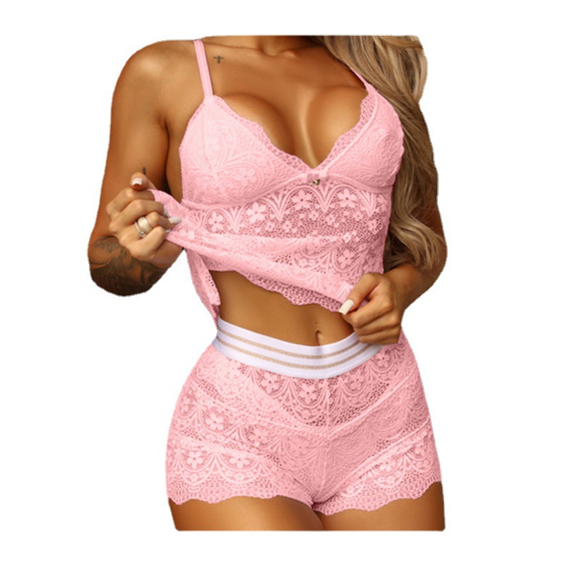 Fábrica al por mayor europea y americana Amazon ropa interior sexy traje de tres piezas split encaje tentación ropa interior sexy