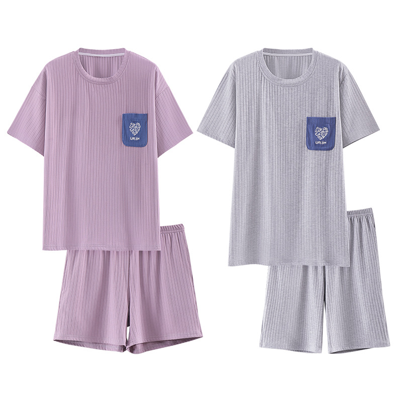 Pareja modal pijamas verano manga corta delgada simple traje de mujer ropa para el hogar hombres verano entrega transfronteriza