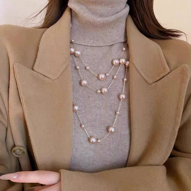 D741 champagne color pearl gold chain