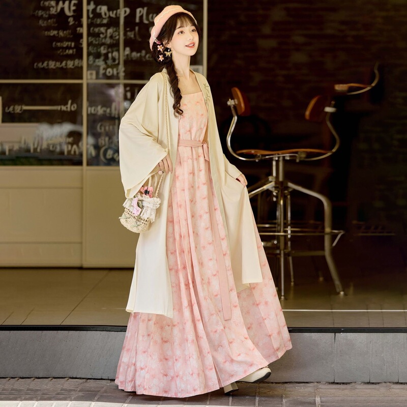 Elegant Plain Dress【Hua Yao】Song Dynasty Style Hanfu Women's New Chinese Style Floral Dress Slimming Work Commute Spring Dress