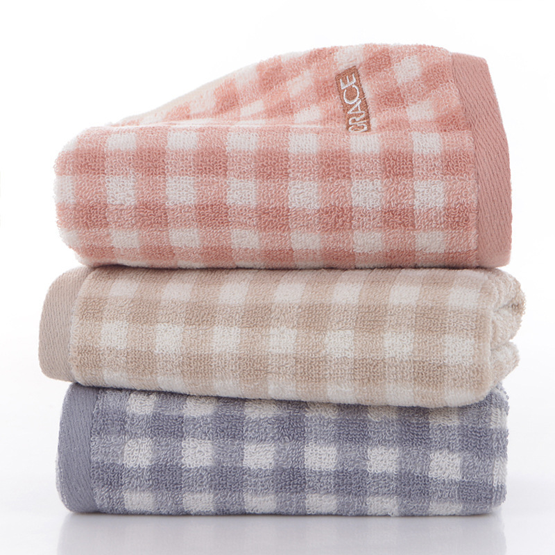 Serviette de bain/visage Jie Liya en pur coton doux et absorbant à carreaux, lavage facile, pour adultes et usage domestique, référence 7412, vente en gros_voghion.com