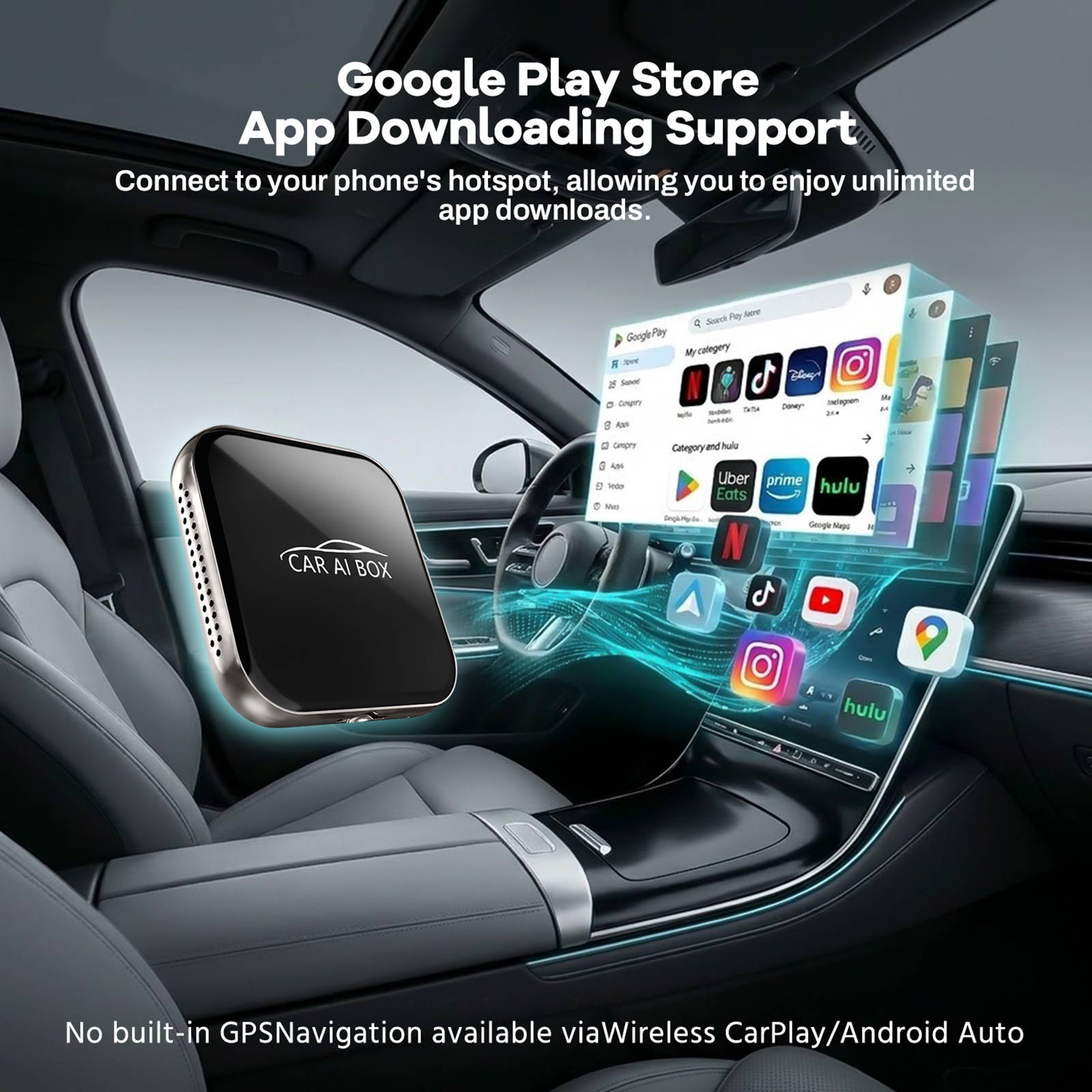 Four-in-one car wireless CarPlay box, wired to wireless, Android and Apple screen mirroring and interconnection module