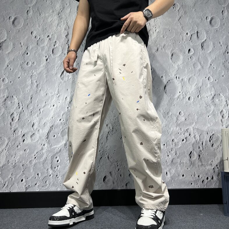 Letní rychleschnoucí pánské kalhoty s dlouhým rukávem, zakřiveným nožem, s postříkáním barvou, rovné a široké nohavice, ležérní pracovní oblečení Beck_voghion.com