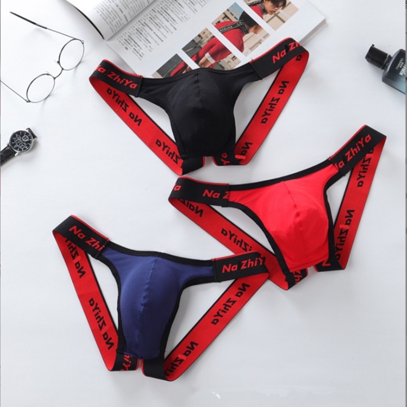 Cross-Border Popular Men's Front Pouch Thong Pure Cotton Wide Elastic Nightclub No-Take-Off Sexy Pants Factory Direct Supply Wholesale