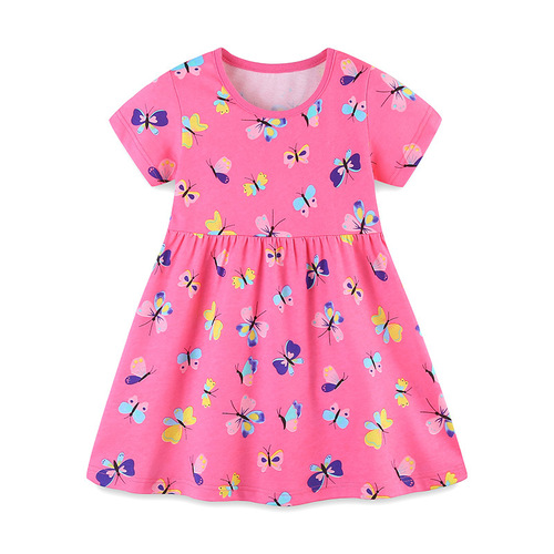 European and American Style Fashion Girls Butterfly Print Princess Dress 24 Summer New Arrival Round Neck Children's Cotton Dress