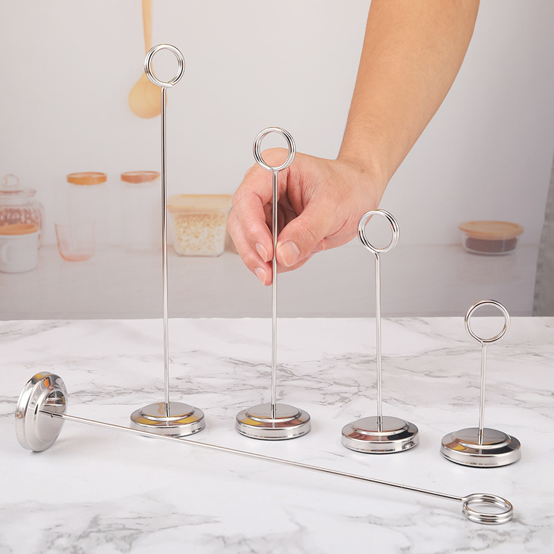 Clip de carta de restaurante de acero inoxidable Tarjeta de menú de marca vertical Soporte de tarjeta de mesa Plato de exhibición de platos Precio de la carta de mesa Soporte de asiento