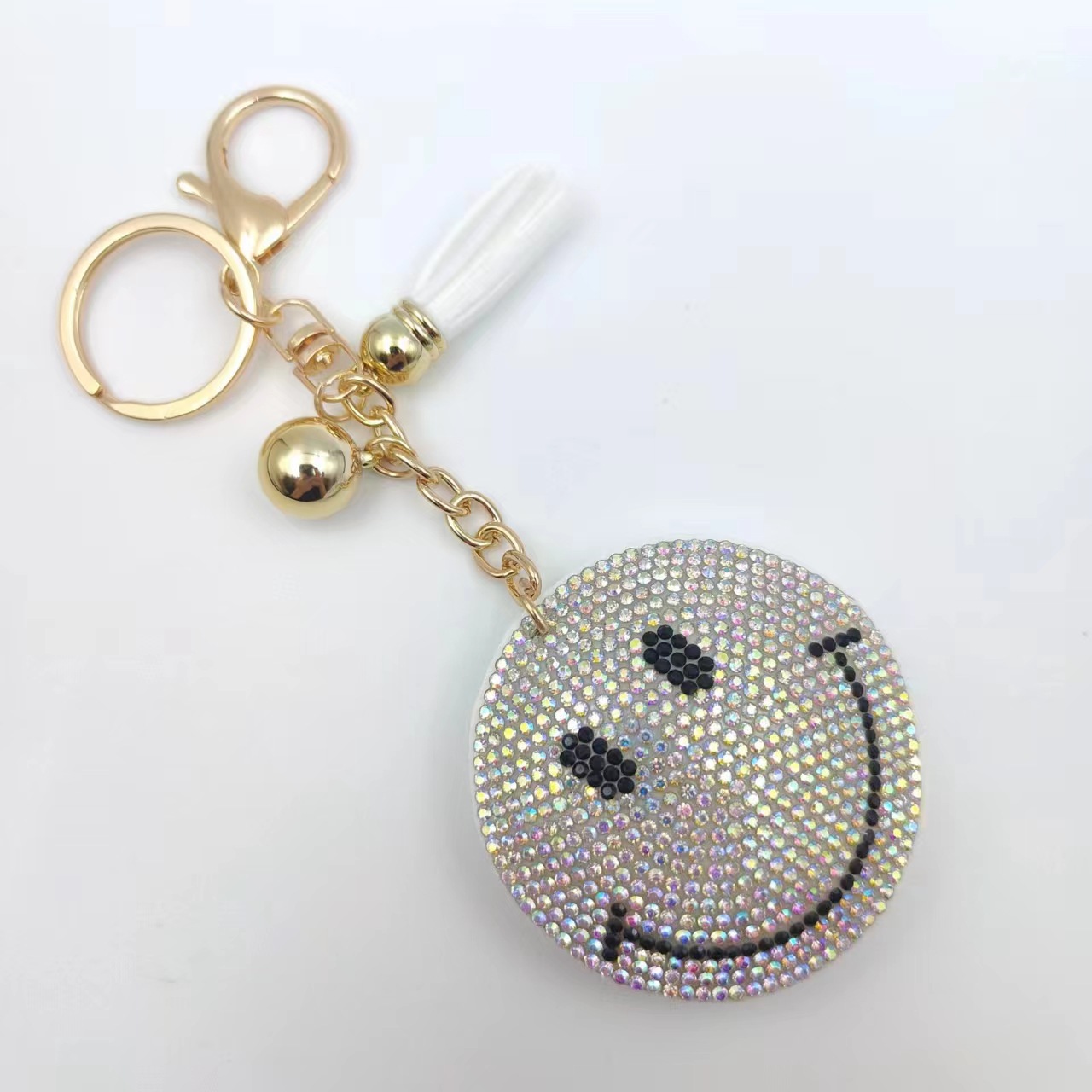 Nuevo creativo cara sonriente coreana llavero de diamante de moda borda de dama bolsos colgantes joyerías de comercio exterior al por mayor