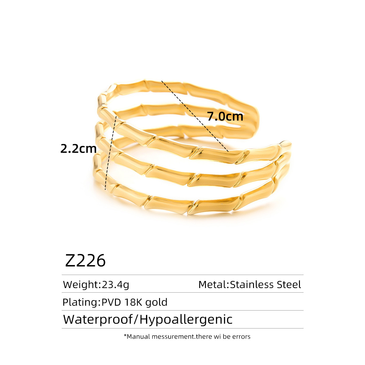 Wenjian venta caliente transfronteriza pulsera abierta con patrón de martillo, acero de titanio, pulsera en forma de C que no se desvanece, sensación hueca de alto nivel, retro versátil