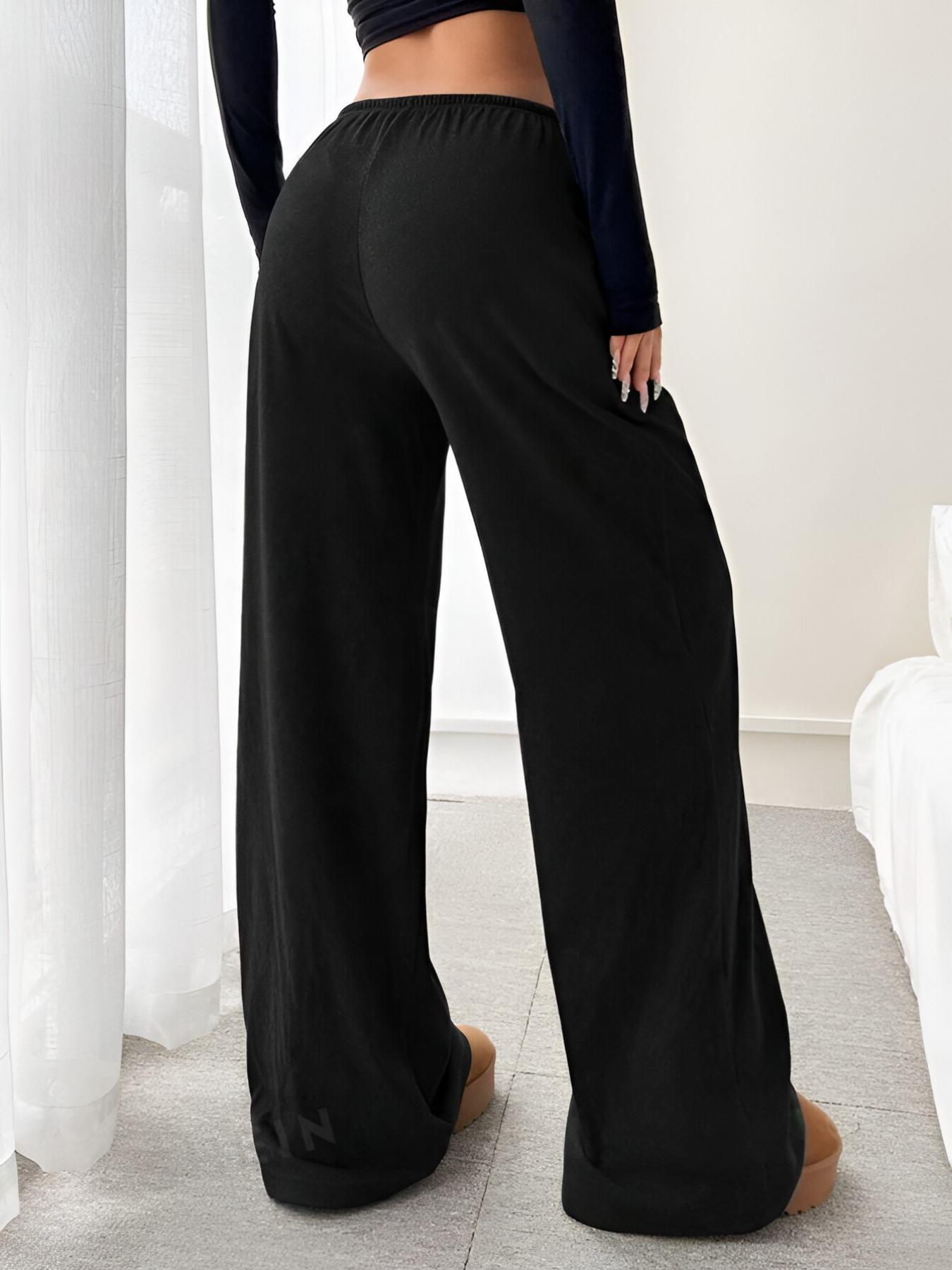 Pantaloni da salotto in maglia spazzolata da donna – Vita elastica con coulisse, gamba dritta e comoda, morbido poliestere, colori a tinta unita (nero, grigio, bianco)_voghion.com