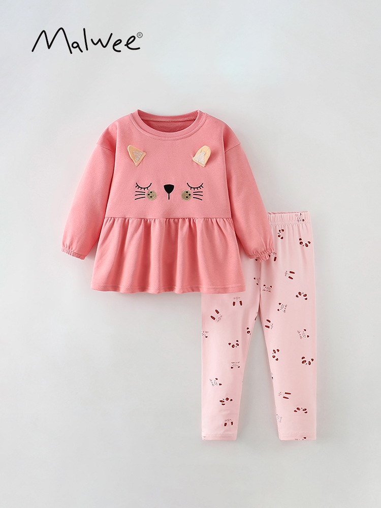 Malwee set de niñas otoño y invierno nuevo estilo europeo y americano para niños de mediana edad ocio cuello redondo de la chica de aire exterior ocio dos piezas set