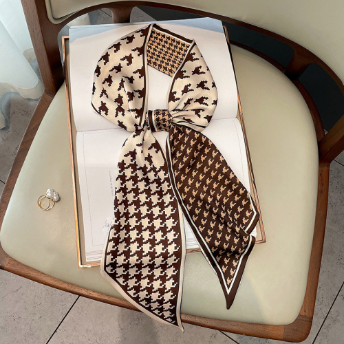  New Houndstooth Korean Style Fashion Printed Small Silk Scarf Women's Early Autumn Retro Decorative Small Scarf Headband Bundle