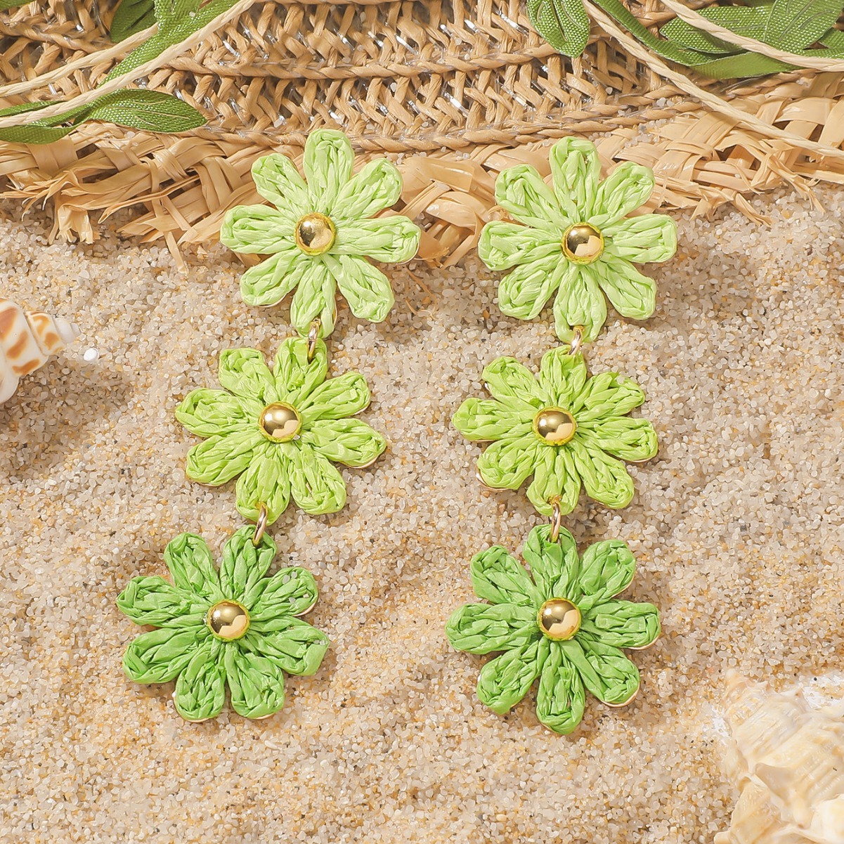 16g Weight Steel needle Ear Needle Material Drop Earrings Classification 1 Pair Quantity Holiday, Daily Occasion raffia, Iron Material Flower Pattern All Seasons Season Women's Gender Pastoral Style 1 Pair Pastoral Flower Raffia Iron Drop Earrings 2