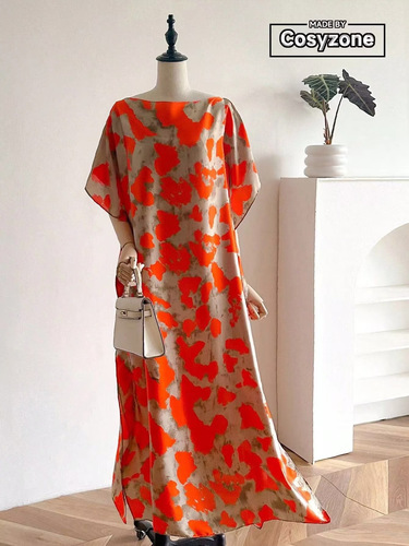 Source wholesale European and American large size imitation silk printed long dress beach dress silk k foreign style