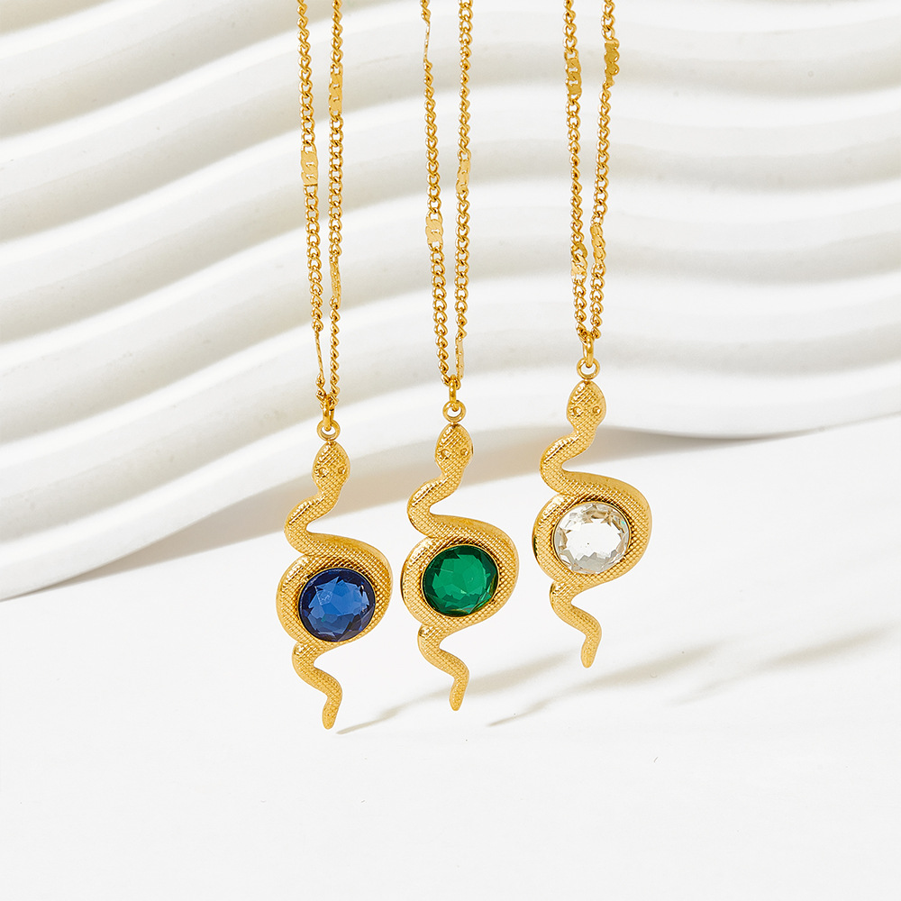 Retro Snake Stainless Steel Inlay Glass Bracelets Earrings Necklace