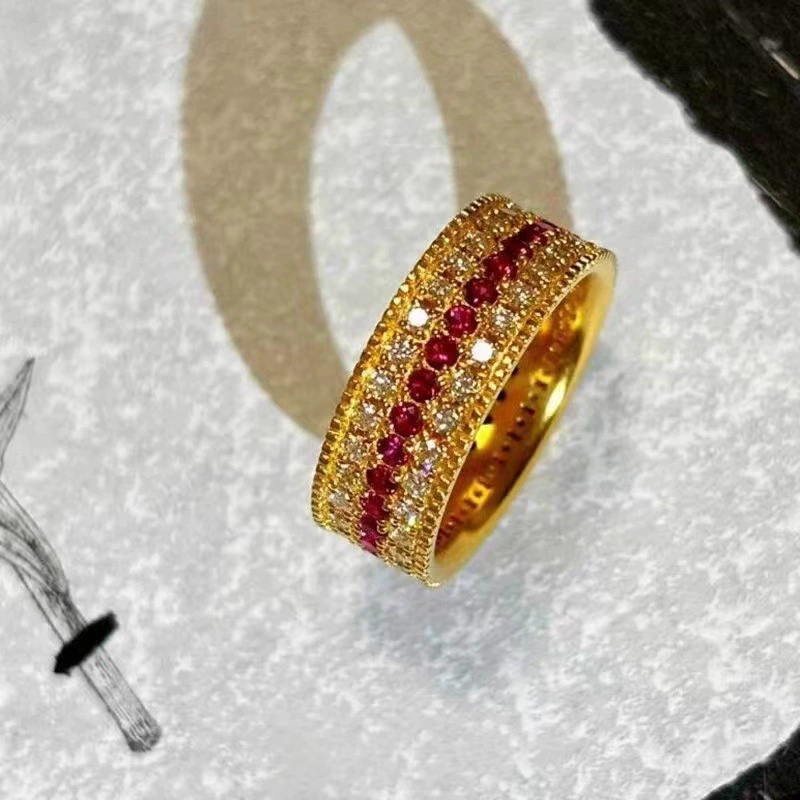 Кольцо со звездой из золота 18 карат au750, цветное золото, кольцо с полным бриллиантом голубиного кровавого рубина, нишевый дизайн, доступная роскошь, высококачественный