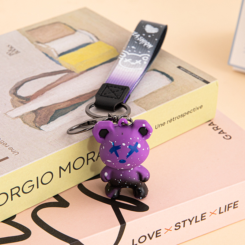 Creativo, colorido, violento, muñeca de oso de dragón, método de lucha de perros, llavero de muñeca de moda, llavero de personalidad de coche