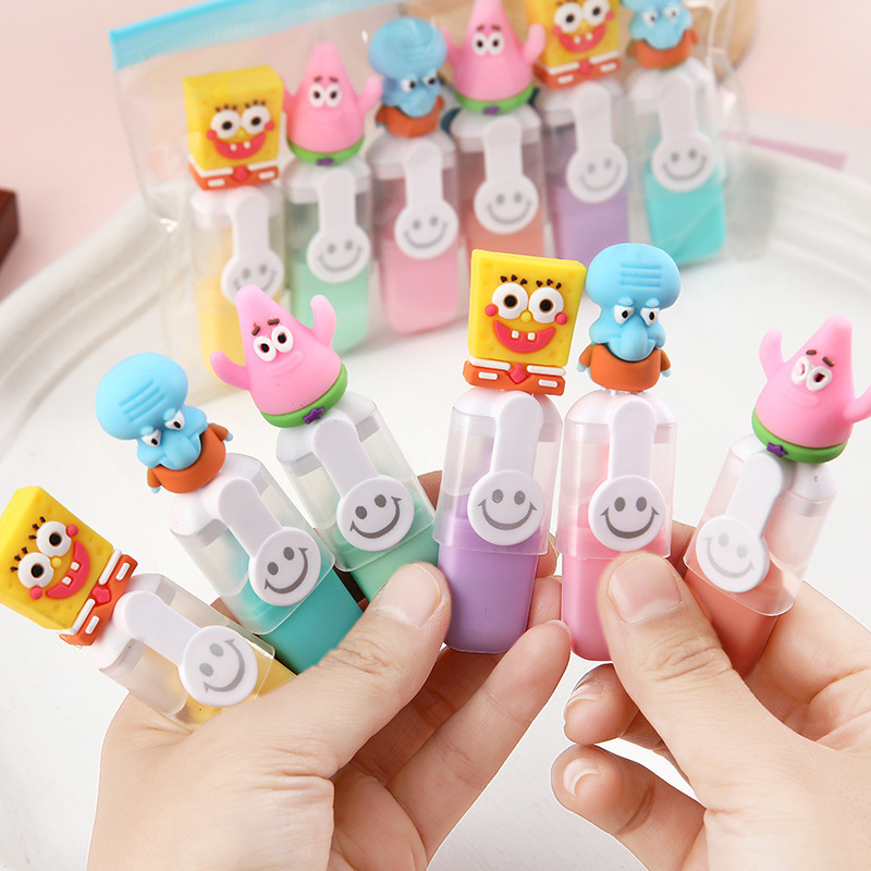 Bolso resaltador de esponja de dibujos animados, juego de 6 colores de alto valor, marcador de color, bolígrafo de línea, papelería de aprendizaje para estudiantes