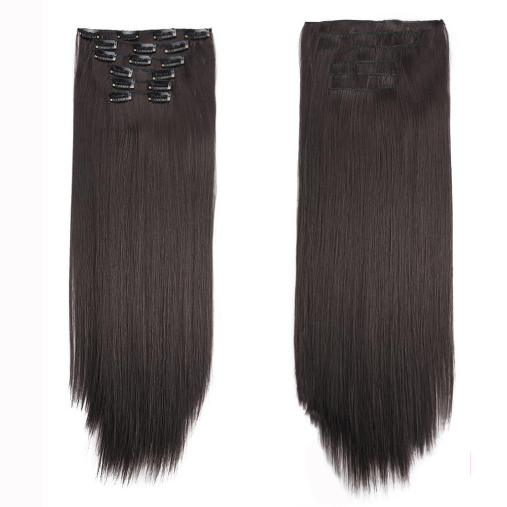 Piezas de 6 piezas para el cabello con tarjeta, piezas para cabello lacio europeo y americano, piezas para pelucas, piezas para cabello sin costuras, 24 "cabello de fibra química resistente al calor