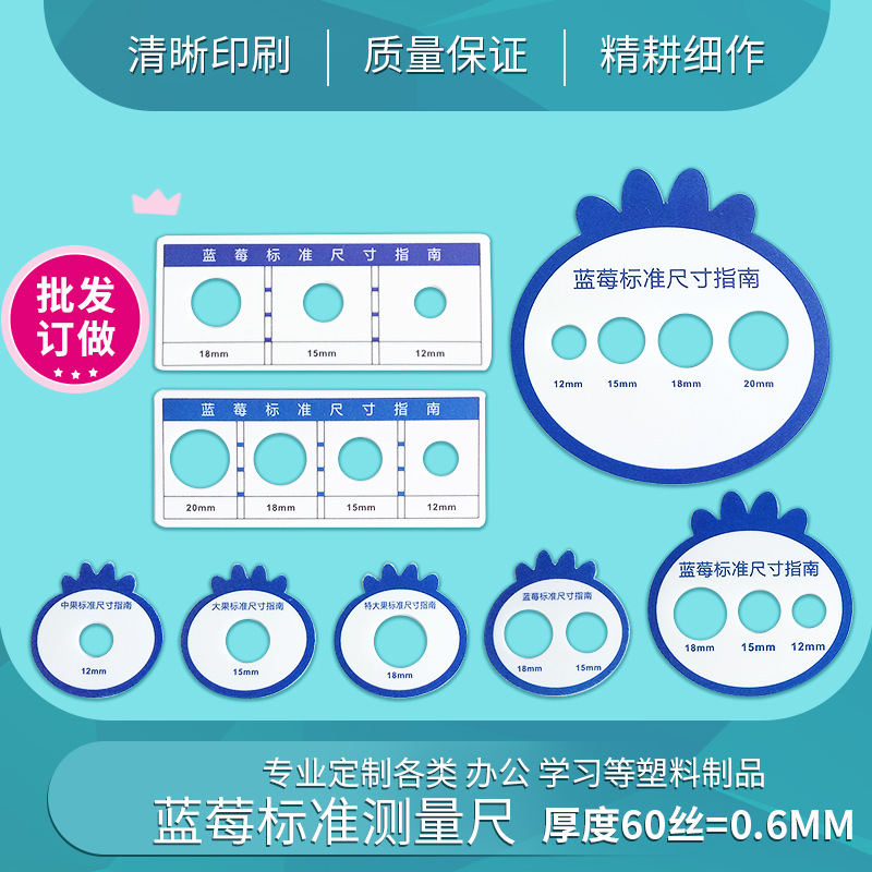 蓝莓标准测量尺子果径卡尺鲜果分级樱桃车厘子大小塑料侧量工具尺