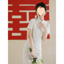 白色旗袍2025年新款年轻款少女复古蕾丝改良版连衣裙日常可穿夏季